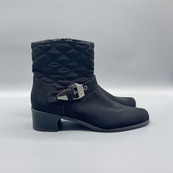 Stuart Weitzman Boots Womens 7.5 Black Quilted Ankle Buckle Gorby Waterproof - Picture 1 of 12